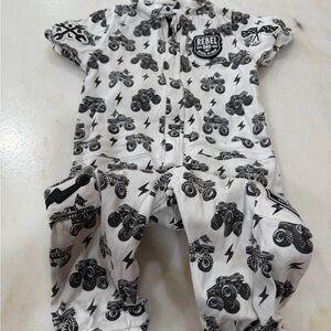 Rebel Bro Black & White Monster Truck Zip Romper